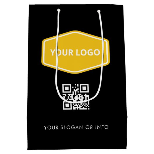 Aangepaste QR-code en Business Logo Black Promotio Medium Cadeauzakje (Achterkant)