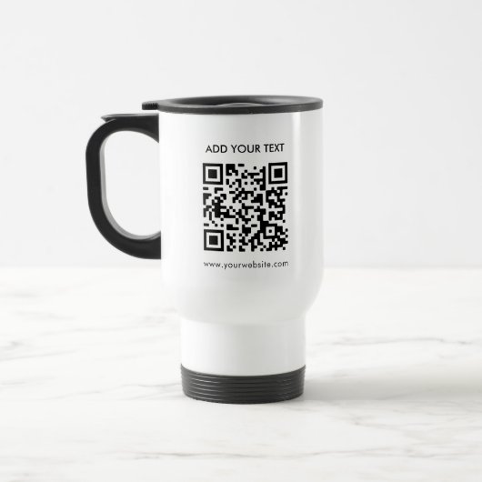 Aangepaste QR-code en moderne tekst Reisbeker (Links)