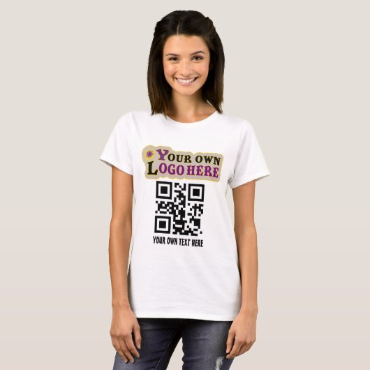 Aangepaste QR-code en of je zakelijke logo T-shirt (Voorkant volledig)