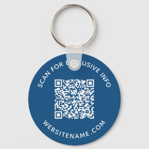 Aangepaste QR-code en tekst bedrijfskleding blauw Sleutelhanger