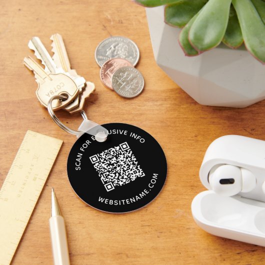 Aangepaste QR-code en tekst bedrijfssoftware zwart Sleutelhanger (Bureau)