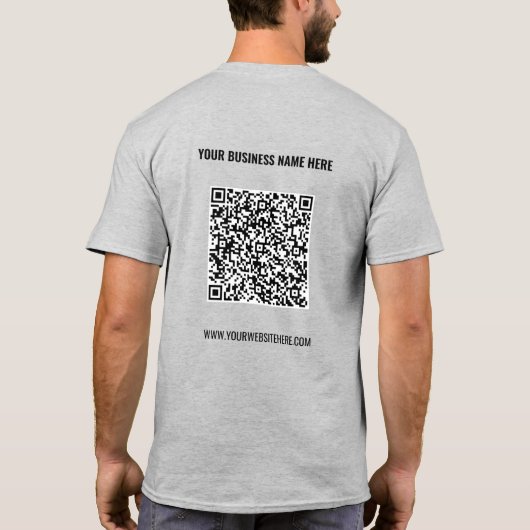 Aangepaste QR-code en tekst Business T-shirt Sjabl (Achterkant)