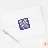 Aangepaste QR-code en tekstpromotie Donkerblauw Vierkante Sticker (Envelop)