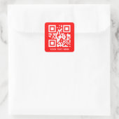 Aangepaste QR-code en tekstpromotie Rood Vierkante Sticker (Tas)