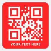 Aangepaste QR-code en tekstpromotie Rood Vierkante Sticker (Voorkant)