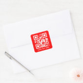 Aangepaste QR-code en tekstpromotie Rood Vierkante Sticker (Envelop)