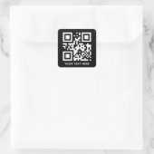 Aangepaste QR-code en tekstpromotie zwart Vierkante Sticker (Tas)