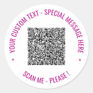 Aangepaste QR-code en tekststickers Uw kleuren Ronde Sticker