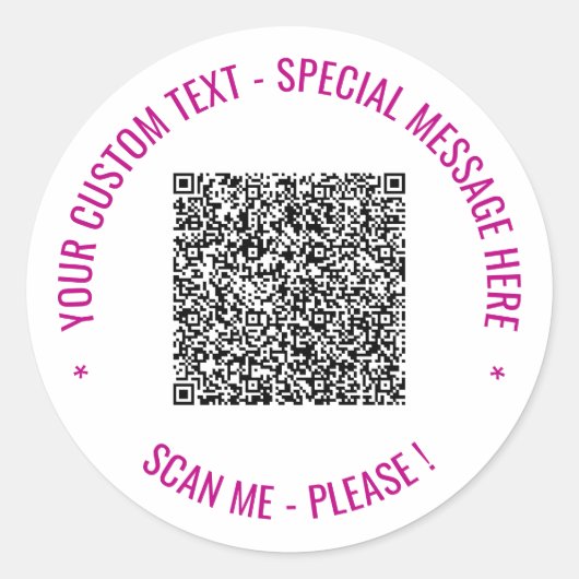 Aangepaste QR-code en tekststickers Uw kleuren Ronde Sticker (Voorkant)