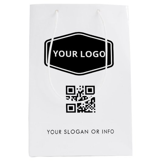 Aangepaste QR-code en Zakelijke Logo Wit Promotion Medium Cadeauzakje (Voorkant)