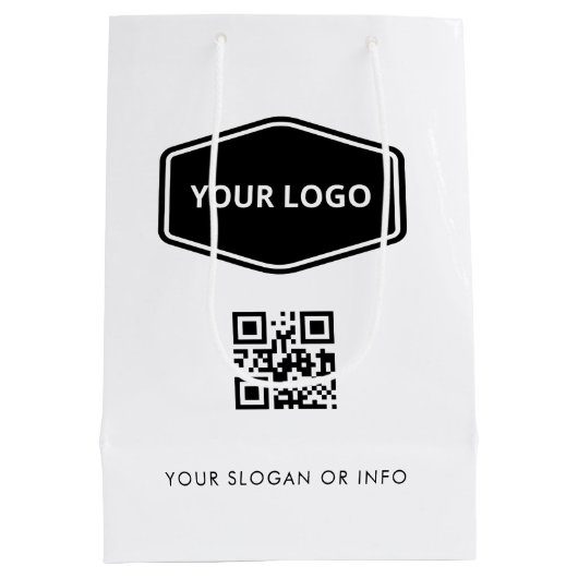 Aangepaste QR-code en Zakelijke Logo Wit Promotion Medium Cadeauzakje (Achterkant)