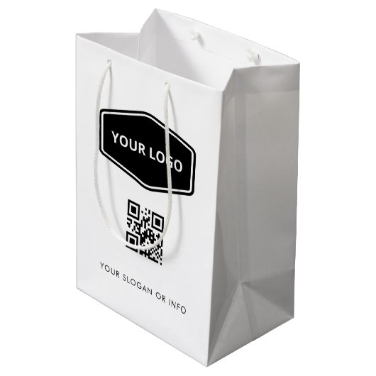 Aangepaste QR-code en Zakelijke Logo Wit Promotion Medium Cadeauzakje (Achterkant Gekanteld)