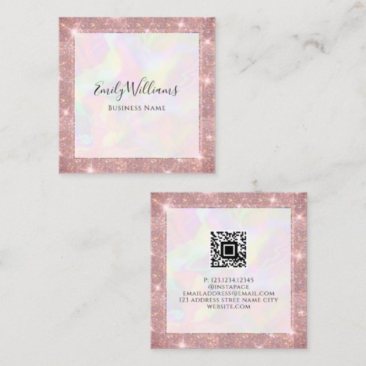Aangepaste QR-code Faux Holografische Mode Vierkante Visitekaartje (Voorkant / Achterkant)