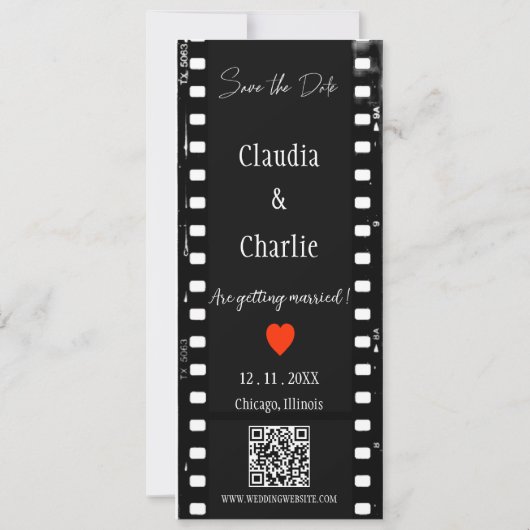 Aangepaste QR Code Film Strip Photo Booth Bladwijz Save The Date (Achterkant)