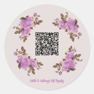 Aangepaste QR-code Floral Lijst Wedding Gift Regis Ronde Sticker