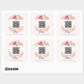 Aangepaste QR-code Floral Lijst Wedding Gift Regis Vierkante Sticker (Vel)