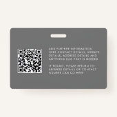 Aangepaste QR Code Foto Logo Grijs Medewerker ID B Badge (Achterkant)