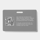 Aangepaste QR-code fotologo grijs werknemers-ID-ba Badge (Achterkant)