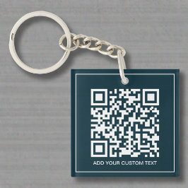 Aangepaste QR-code gemerkt Business Navy Blue Sleutelhanger