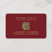 Aangepaste QR Code Gold Tekstnaam Script Ruby Red Visitekaartje (Achterkant)