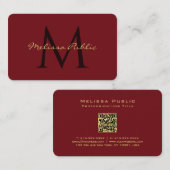 Aangepaste QR Code Gold Tekstnaam Script Ruby Red Visitekaartje (Voorkant / Achterkant)