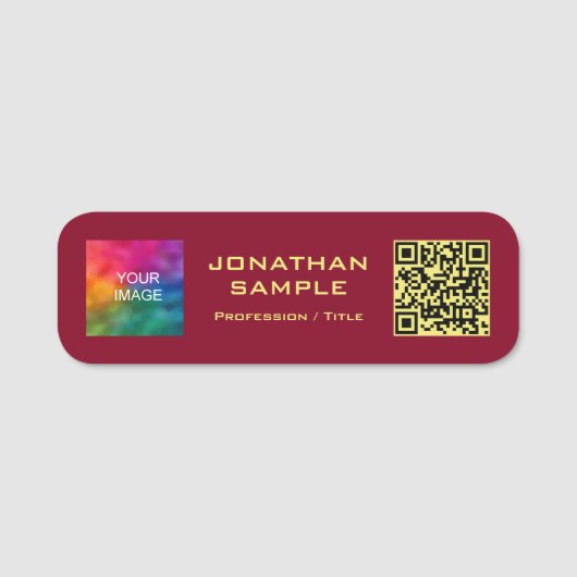 Aangepaste QR-code gouden tekst uploaden foto of l Naamplaatje (Voorkant)