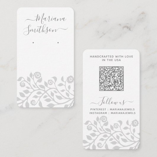 Aangepaste QR-code grijs witte oorbellen displayka Visitekaartje (Voorkant / Achterkant)