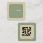 Aangepaste QR-code groen en beige Vierkante Visitekaartje (Voorkant / Achterkant)
