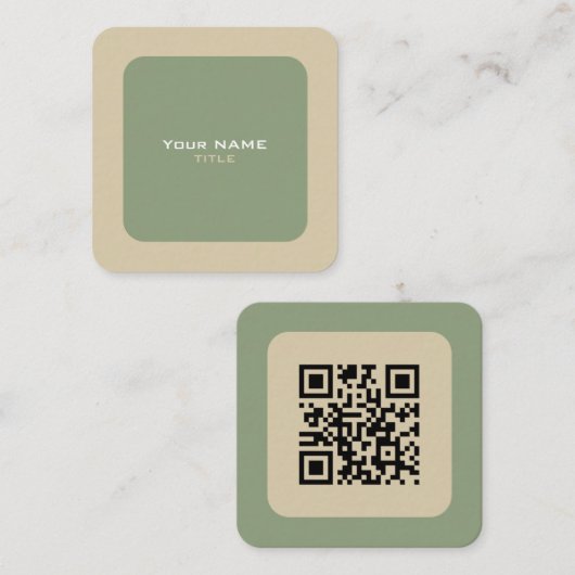 Aangepaste QR-code groen en beige Vierkante Visitekaartje (Voorkant / Achterkant)