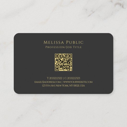 Aangepaste QR-code Handgeschreven Gold Text Script Visitekaartje (Achterkant)