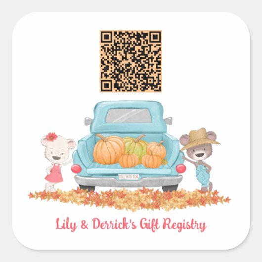 Aangepaste QR Code Herfst Pompoen Thema Gift Regis Vierkante Sticker (Voorkant)