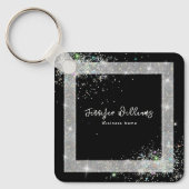 Aangepaste QR-code Holographic Glitter Black Sleutelhanger (Voorkant)