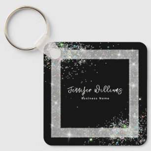 Aangepaste QR-code Holographic Glitter Black Sleutelhanger