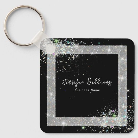 Aangepaste QR-code Holographic Glitter Black Sleutelhanger (Voorkant)