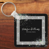 Aangepaste QR-code Holographic Glitter Black Sleutelhanger (Voorkant)