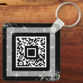 Aangepaste QR-code Holographic Glitter Black Sleutelhanger (Achterkant)