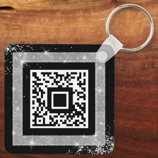 Aangepaste QR-code Holographic Glitter Black Sleutelhanger (Achterkant)