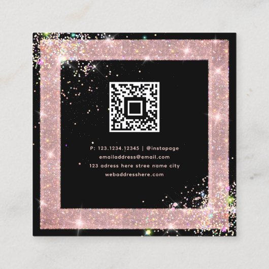 Aangepaste QR Code Holographic Glitter Mode Black Vierkante Visitekaartje (Achterkant)