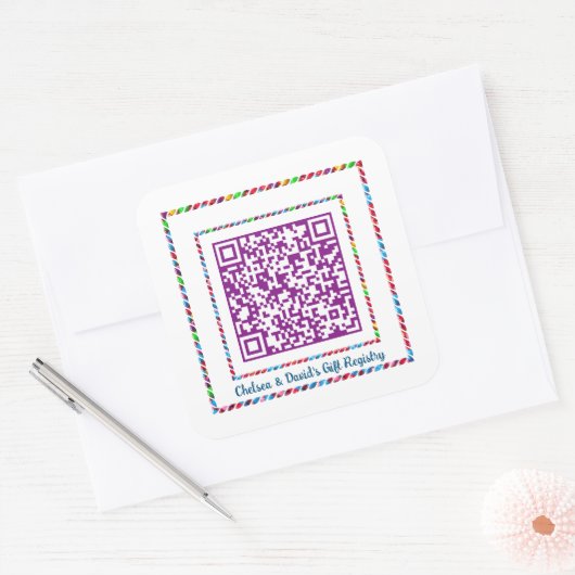 Aangepaste QR Code Jellybean Kleur Lijst Gift Regi Vierkante Sticker (Envelop)