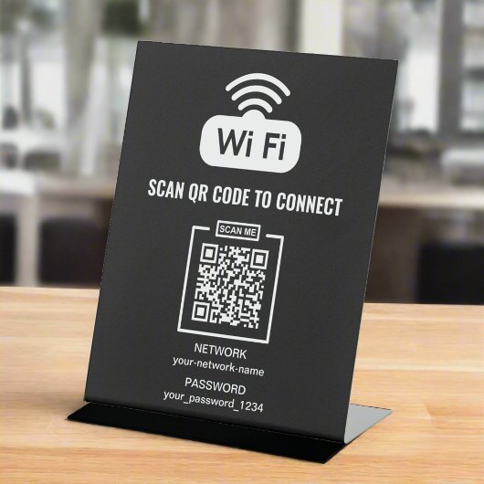 Aangepaste QR-code l Zwart-wit netwerkwachtwoord Reclamebord Met Voetstuk