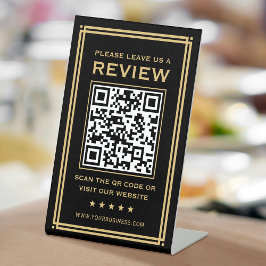 Aangepaste QR-code Laat een Review Classic Black G Reclamebord Met Voetstuk