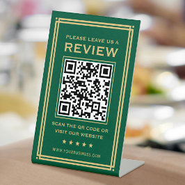 Aangepaste QR-code Laat een Review Classic Green G Reclamebord Met Voetstuk