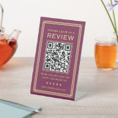 Aangepaste QR-code Laat een Review Classic Plum Go Reclamebord Met Voetstuk (Insitu)