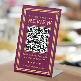 Aangepaste QR-code Laat een Review Classic Plum Go Reclamebord Met Voetstuk