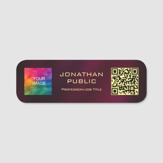 Aangepaste QR-code lidfoto of logo gouden letterty Naamplaatje (Voorkant)