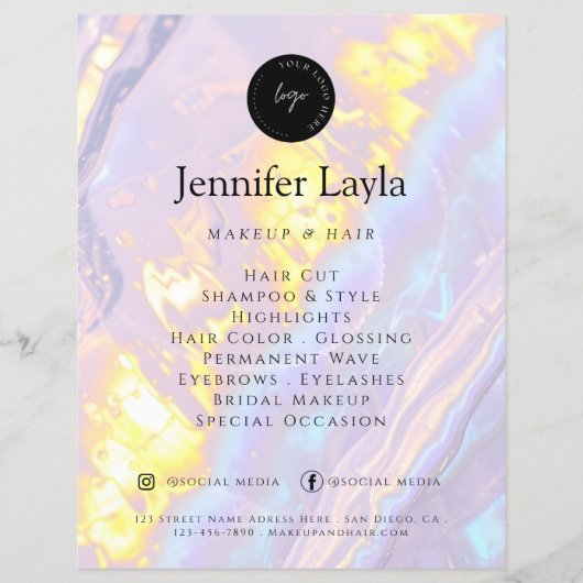 Aangepaste QR-code Logo Elegant Paarse Holographic Flyer (Voorkant)