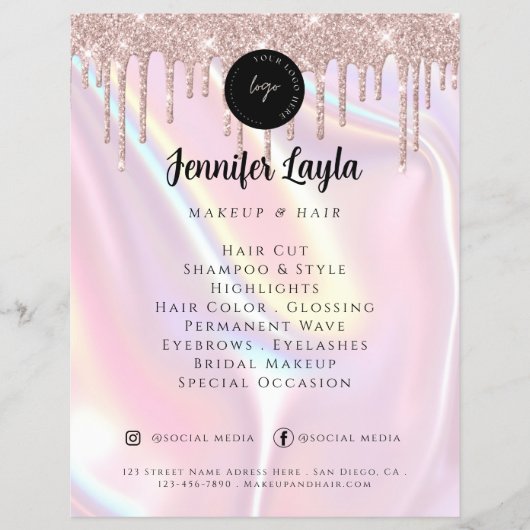 Aangepaste QR-code logo elegante parelmoer roze Flyer (Voorkant)