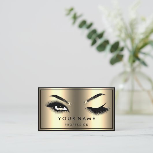 Aangepaste QR CODE Logo Eyelashes Faux Gold Visitekaartje (Staand voorkant)