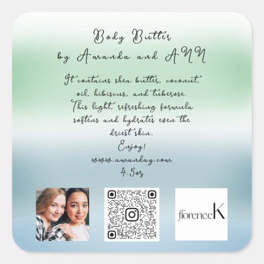 AANGEPASTE QR-CODE LOGO FOTO PRODUCTBESCHRIJVING VIERKANTE STICKER (Voorkant)