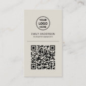 Aangepaste QR-code Logo Minimal Beige Visitekaartje (Voorkant)
